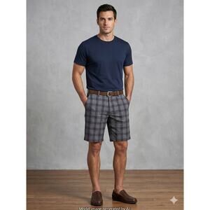 Pebble Beach Performance Golf Shorts Mens 38 Gray Plaid Checkered Stretch Flat